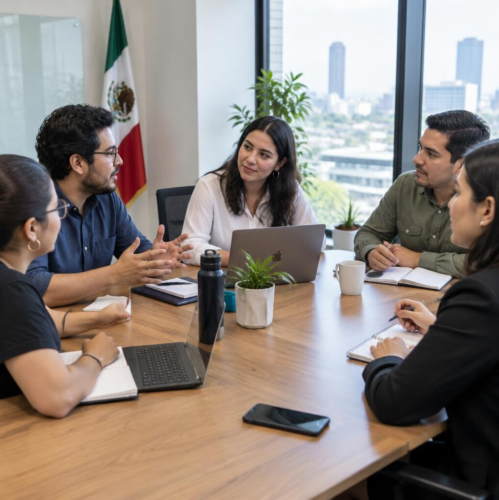 Team of colleagues having a discussion around a meeting table
