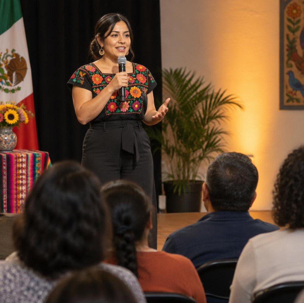 Speaker presenting on stage in front of an audience