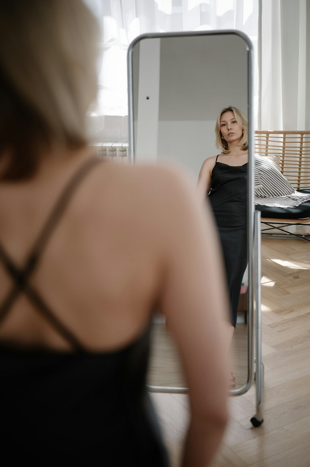 woman practicing speech in mirror
